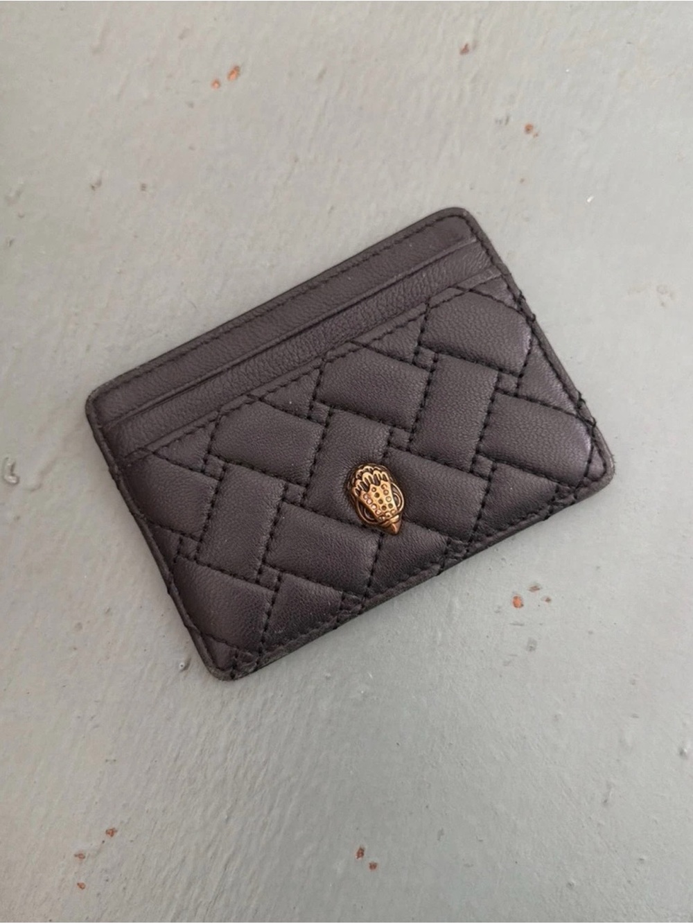 Quilted Leather Card Holder with Gold Accent - Black